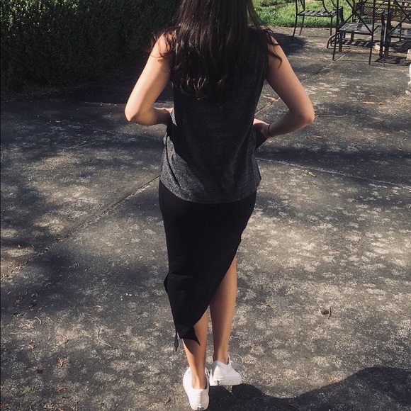 Asymmetric Designer Cotton Knit Slit Pencil Skirt - Picture 4 of 8